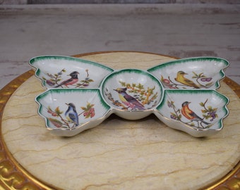 Handmade Vintage Porcelain Butterfly Dish: Floral Bird Design