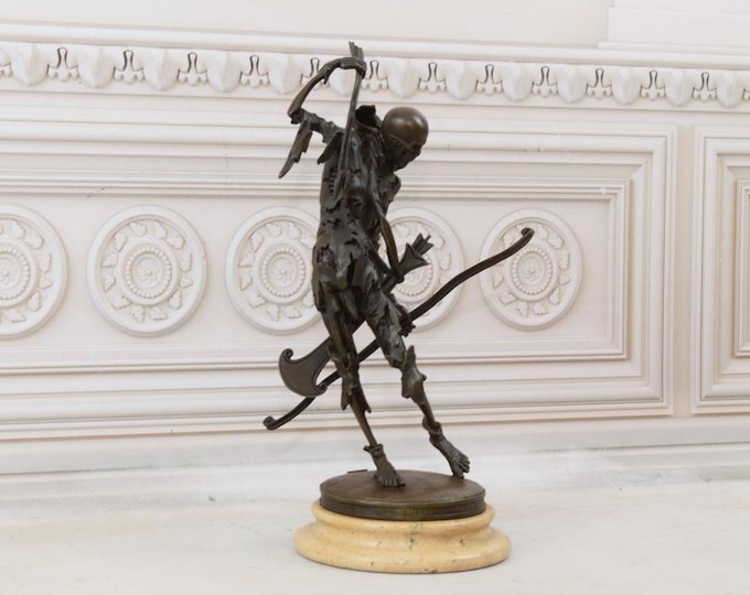 Memento Mori Bronze Sculpture - Skeleton Last Goodbye - Skeletton in Tattered - Abstract Statue on Marble Base - Unique Gift