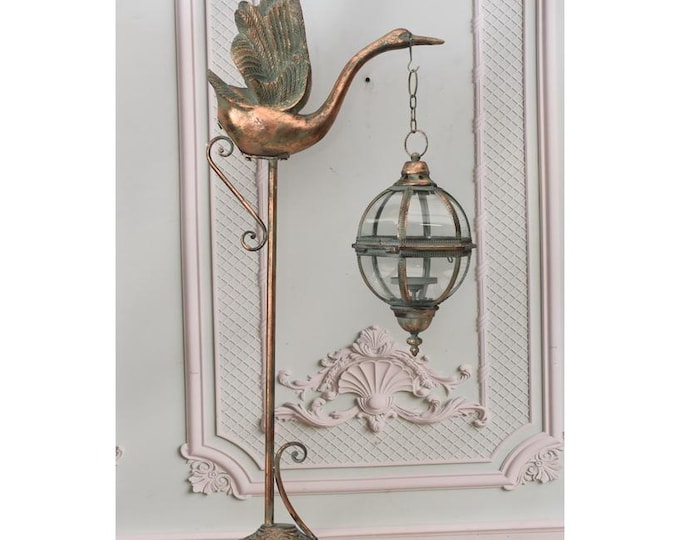 Vintage Swan Lantern – Standing Candle Lamp – Unique Decorative Lamp with Swan Holding Lantern – Rare Antique-Style Home Accent