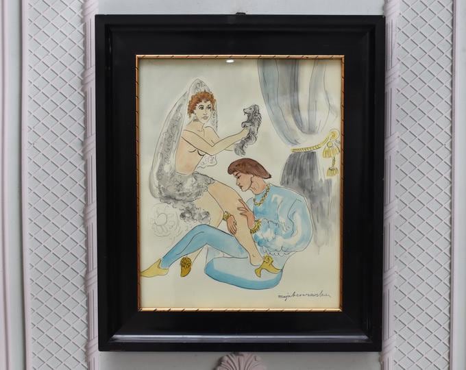 Maja Berezowska – Embracing Lovers – Intimate Couple – Watercolor & Ink on Paper – Vintage Artwork