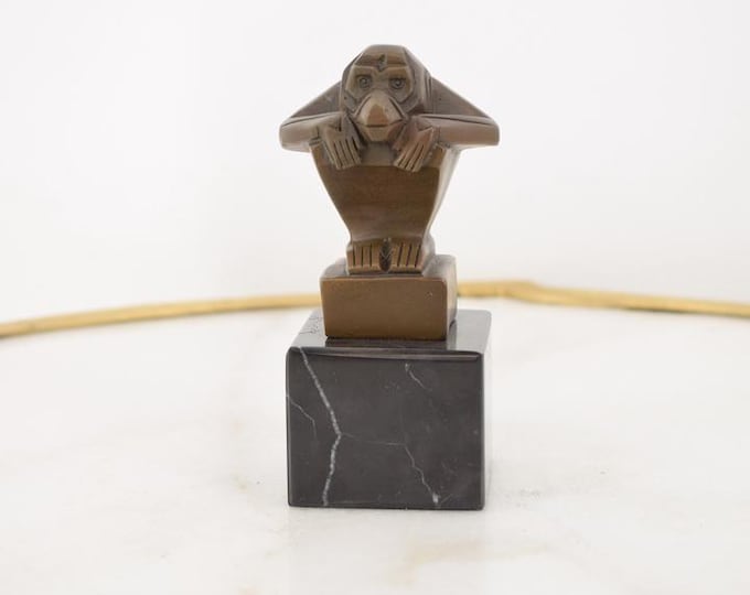 Funny Monkey Bronze Sculpture - Casimir Brau Style Statue - Gift Idea - Monkey Figurine Art Work - Animal Statue - Home Decor - Vintage Gift
