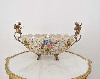 Large Amazing Porcelain Bowl - Bronze Ornaments Angels - Plateau Porcelain Vintage - Luxury Bowl - Playing Angels - Gift for Birthday