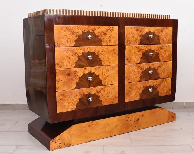 Stand Commode Art Deco | 8-Drawer Wardrobe with Shelves | Chest of Drawers & Bookcase Cabinet | Unique Home Office Decor