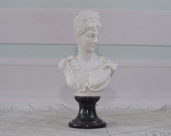 Camellia Lady Marble Bust: Art Deco Mythological Sculpture