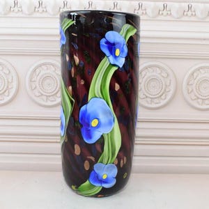 Unique Black and Green Vase Murano Style Glass - Handcrafted Flower Pot - Vase with Flowers Design - Gift Idea - Italian Glass - Home Decor