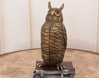Opening Owl Bronze Sculpture – Hidden Female Inside – Unique Vintage Bronze Figurine – Secret Art Statue – Rare Collectible