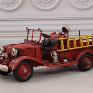 Vintage Fire Brigade - Red Car Old Metal Model - Gift Idea for Firefighter, Birthday - Old School - Collector Item - Home Decor