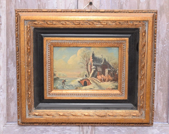 French Landscape - Ice Skating in Winter - Goldene Frame - Wall Decor - Wall Art - Home Decor - Gift Idea