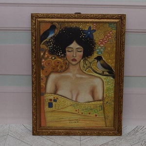 Pintura Estilo Gustav Klimt - Abstrato Antigo Pastel em Caixa - Obra de Arte Pintura Modernista - Pintura Austríaca Vintage Única - Ideia de Presente
