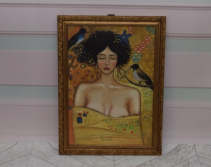Painting Gustav Klimt Style - Abstract Old Pastel on Carton - Art Work Painting Modernist - Vintage Unique Austrian Painting - Gift Idea