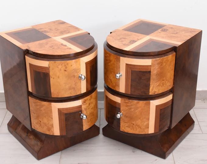 Antique Art Deco Bentwood Bedside Tables – Set of Two Nightstands