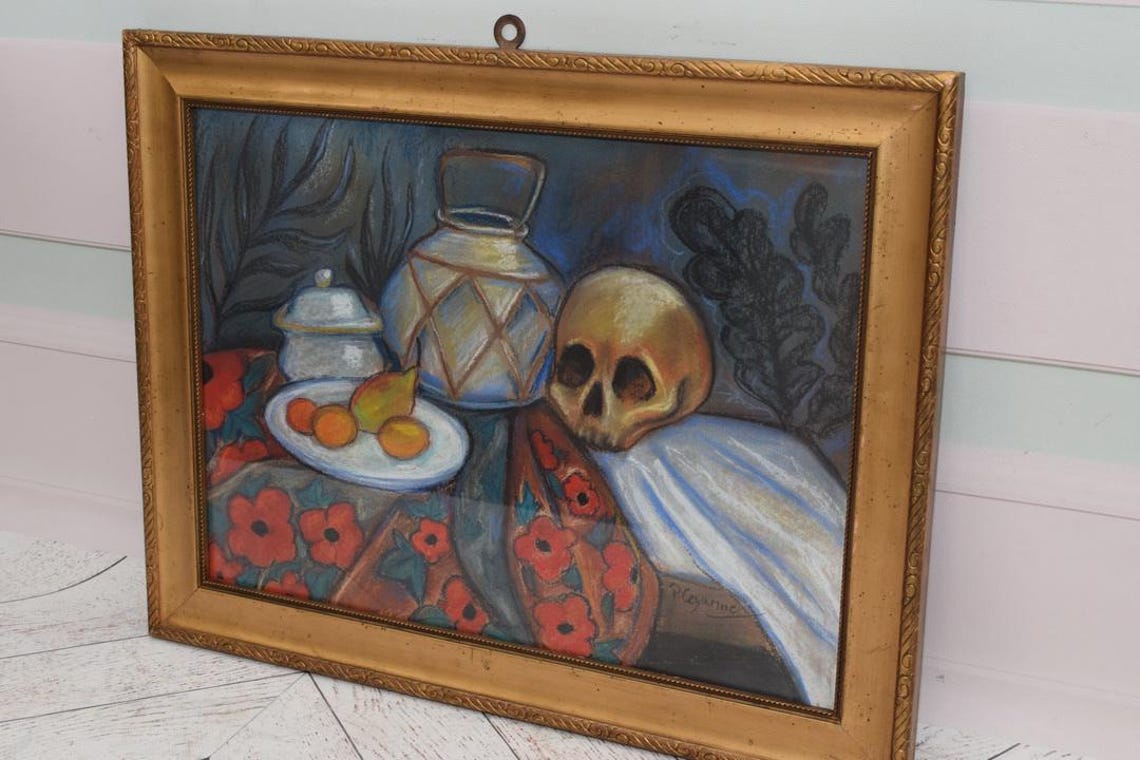 Vintage Memento Mori Painting: Skull Still Life, Cezanne Style - Etsy