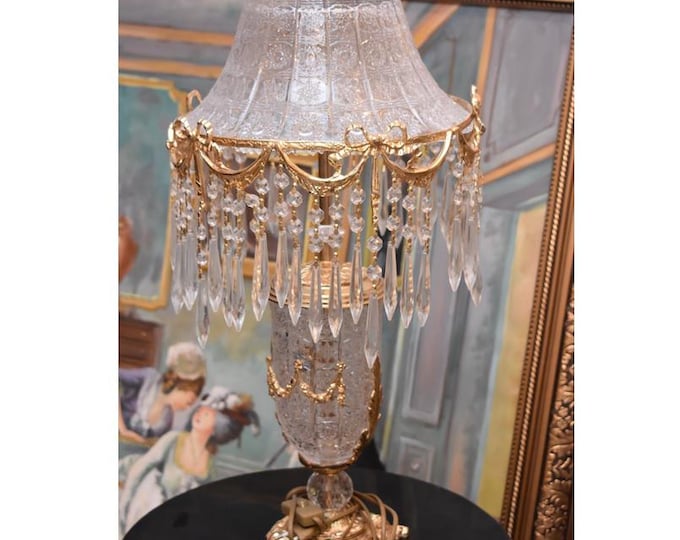 Vintage Crystal Floor Lamp with Bronze Base – Standing Lamp – Refurbished Wiring – Stunning Light Effect