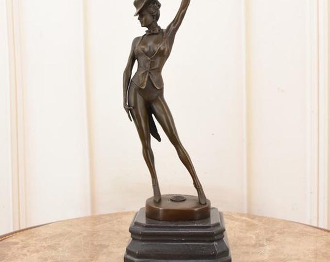 Vintage Art Deco Bronze Jazz Dancer Figurine – Woman in Corset & Hat Table Decor