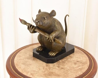 Funny Mouse Bronze Sculpture – Banksy Style Mouse with Paintbrush