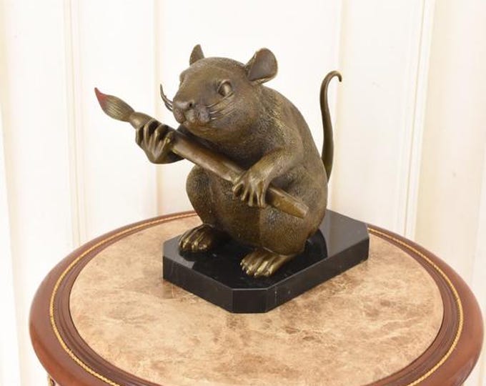 Funny Mouse Bronze Sculpture – Banksy Style Mouse with Paintbrush