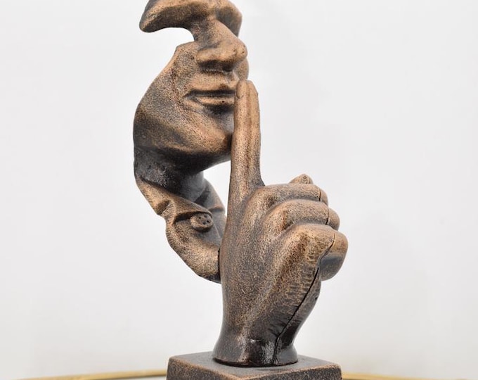 Cast Iron Statue "The Moment" – Man Asking for Silence – Rustic Garden Figurine – Peaceful Sculpture for Home & Outdoors