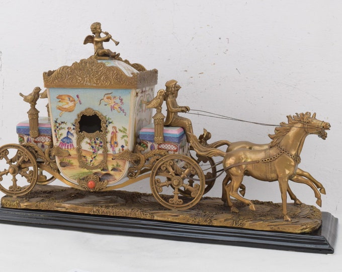 LARGE Luxury Carriage Porcelain with Bronze - Playing Cupid and Horses - Porcelain Cab - Gift Home Decor