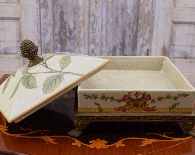 Unique Porcelain Casket Art Nouveau - Floral Design - Bronze Vintage Porcelain Box - Home Decor - Gift for Wedding - Unique Item