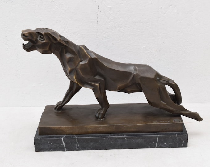 Large Modernist Panther Bronze Realistic Statue Figurine Sculpture Animal Gift Idea -