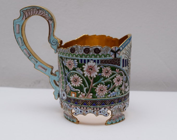 Style Silver Glass Stand Vintage - Enamel Russia 84 Gilded  Birthday Gift