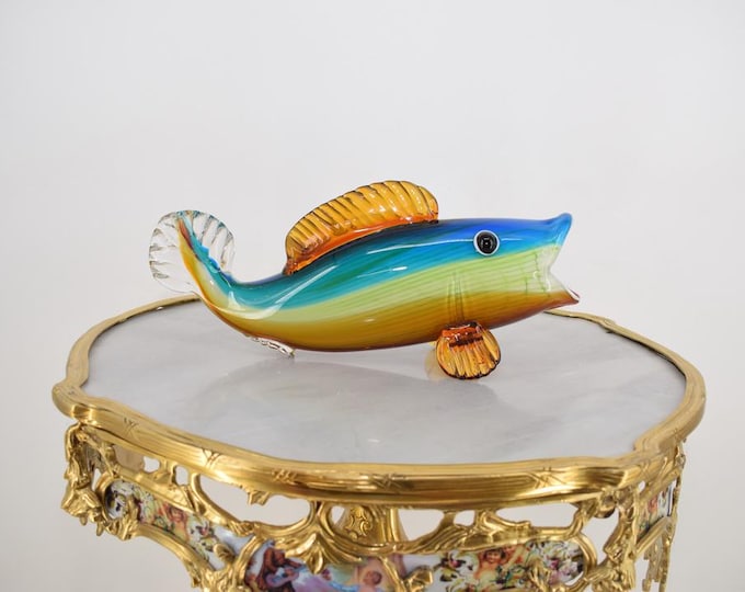 Blue Venetian Glass Fish Murano Style - Handcrafted Fish - Statue Fish - Unique Figurine Home Decor - Good Gift for Wedding