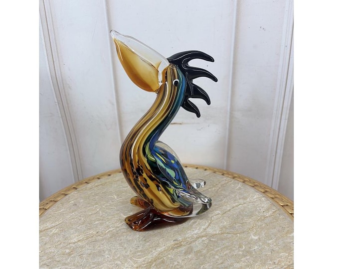 Vintage Italian Glass Pelican Figurine – Decorative Art Glass Bird, Elegant Collectible Animal