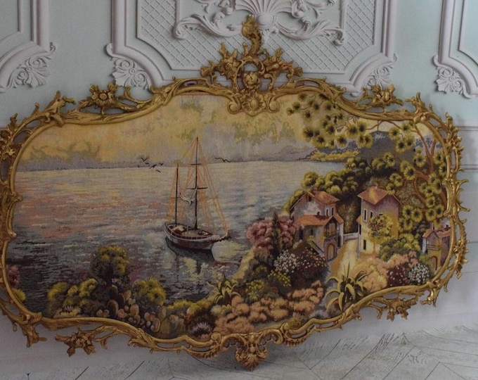 Antique French Gobelin Tapestry – Bronze Frame Landscape Wall Art