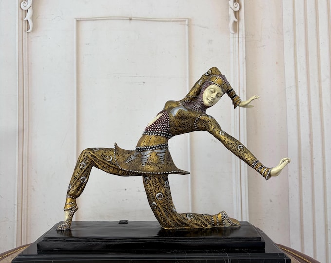 Art Deco Bronze Kamorna - Chiparus Style - Dancer Statue on Marble Base