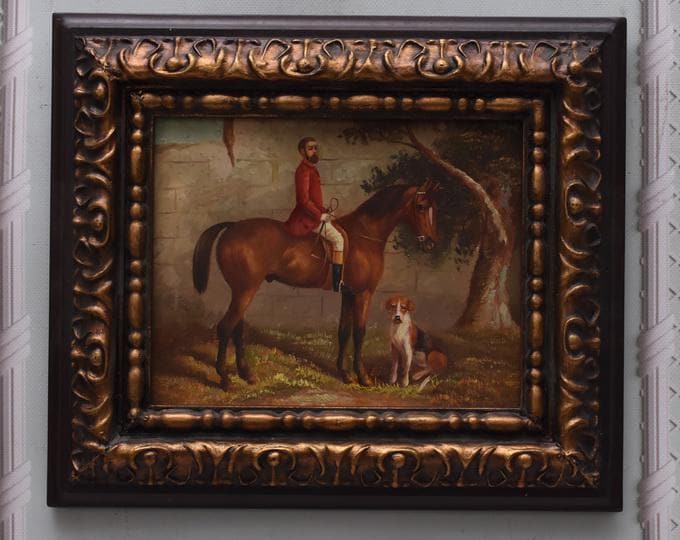 Painting Jockey on Horse in Golden Frame - Horse Painting - Oil on Wood - French Art Wall Decor - Horse Art - Gift for Birthda - Home Decor