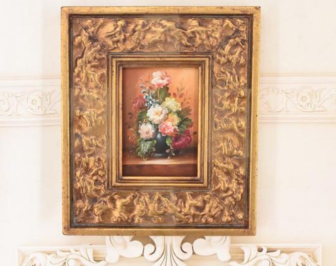Vintage Floral Oil Painting – European Still Life Vase Art
