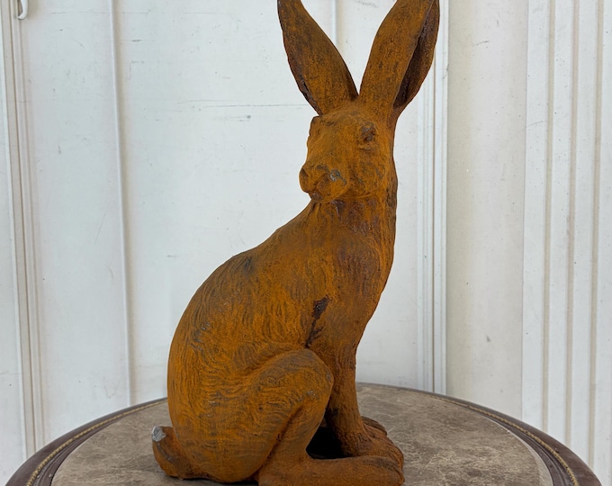 Rustic Cast Iron Sitting Rabbit: Garden Statue Figurine