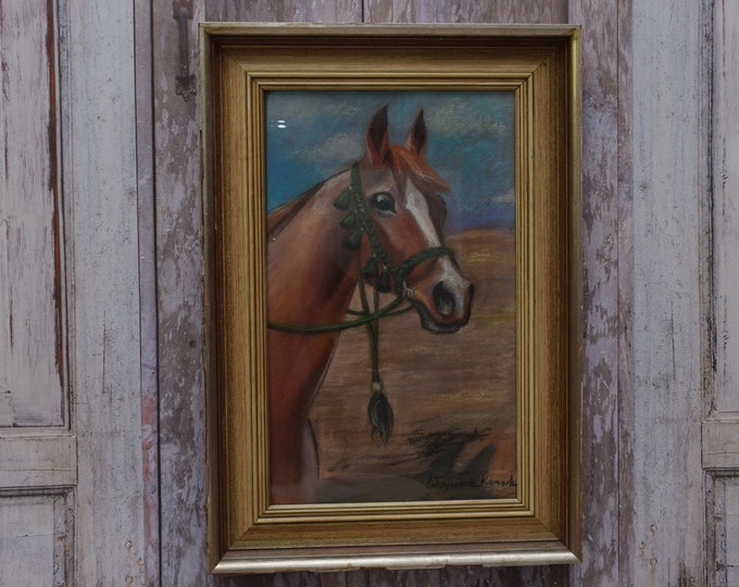 Amazing Painting Horse Head Kossak Old Painting - Handmade Painting - Old Pastel on Drawing - Nice Horse - Polish Art - Wall Decor Horse Art
