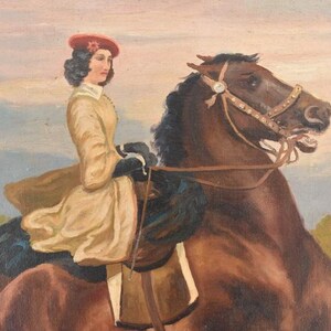Dipinto vintage raffigurante una dama aristocratica a cavallo – Stile Juliusz Kossak – Arte equestre storica su tela immagine 5