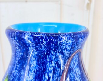 ヴィンテージガラス花瓶：青と緑の花柄装飾、イタリア美術 - Etsy 日本