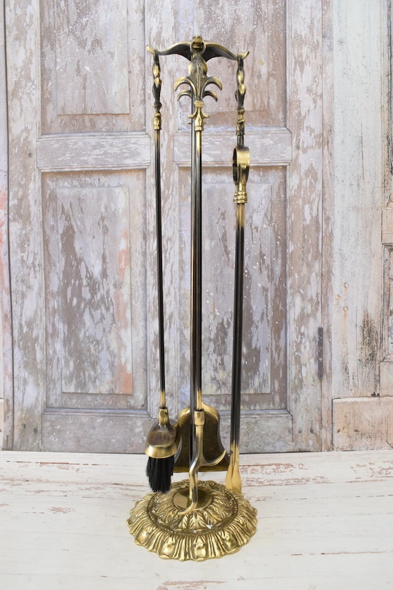 アンティーク 真鍮 ファイヤーツールセット 薪ストーブ 暖炉