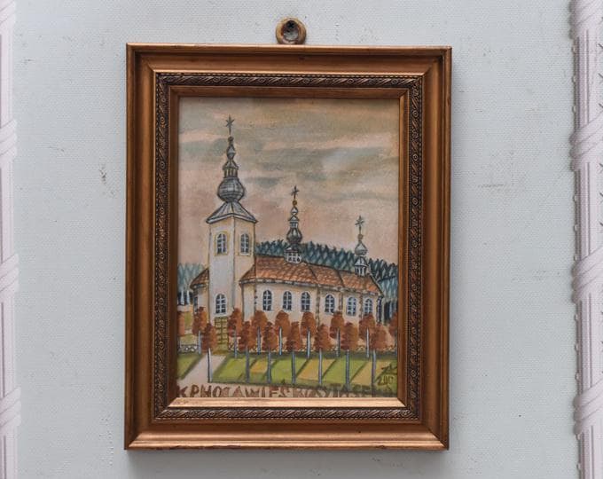 Nikifor Krynicki Painting: Old Krynica Zdroj, Polish Art Pastel on Carton