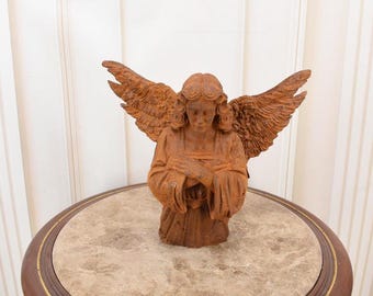 Large Cast Iron Praying Angel Sculpture – Outdoor Garden Memorial Decor