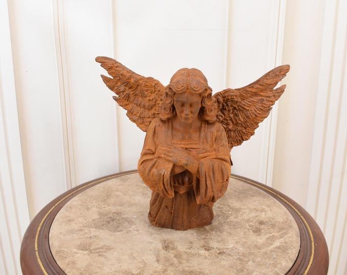 Large Cast Iron Praying Angel Sculpture – Outdoor Garden Memorial Decor