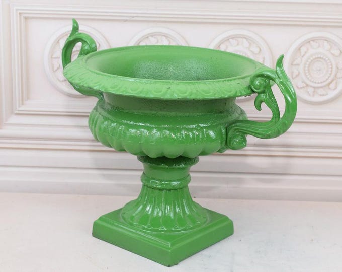 Green Cast Iron Flower Pot - Art Nouveau Garden Vase