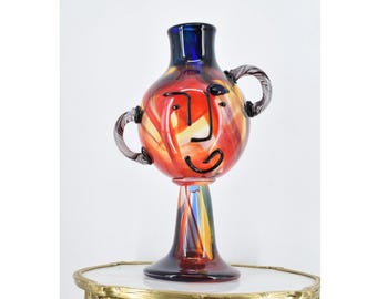 Vintage Face Glass Vase – Funny Murano Style Italian Art Glass – Handcrafted Abstract Venetian Home Decor - Gift Idea