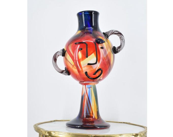 Vintage Face Glass Vase – Funny Murano Style Italian Art Glass – Handcrafted Abstract Venetian Home Decor - Gift Idea