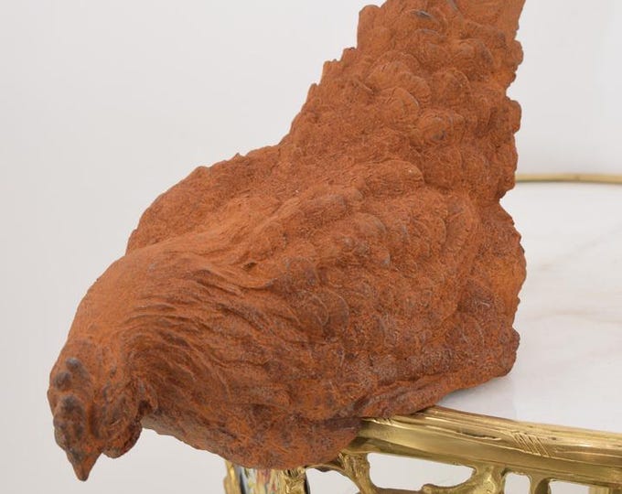 Cast Iron Hen Figurine – Rustic Farm Animal Sculpture – Realistic Chicken Decor – Country Style Gift – Vintage Home or Garden Art