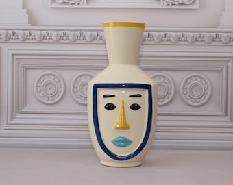 Funny Face Porcelain Vase: Vallauris 1960s Style