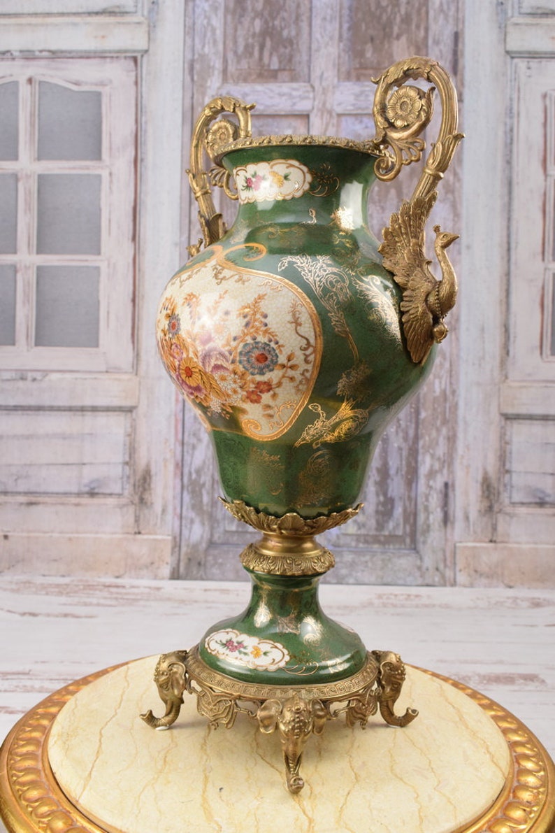 Large Green Porcelain Vase: Bronze Ornaments, Gilded Flowers, Home ...