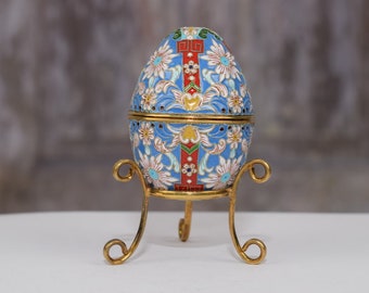 Handmade Enamel Egg: Gilded Sterling Silver Decor