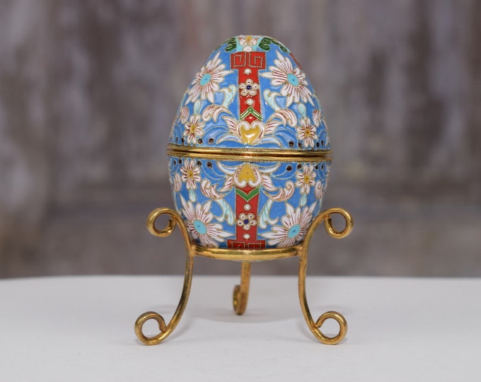 Wonderful Blue Silver Sterling Egg - Handmade Enamel Egg - Luxurious Gilded Silver Collector Item - Home Decor - Gift Idea