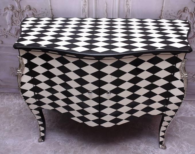 French Baroque Commode - Vintage Chest of Drawers with Diamond Pattern