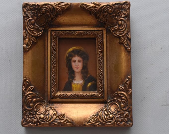 French Aristocrat Portrait Painting: Old Oil on Wood with Golden Frame