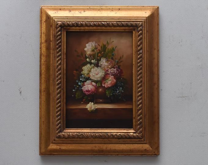 Flowers in a Vase – Vintage Miniature Oil Painting – Floral Still Life – Classic European Art – Unique Wall Decor